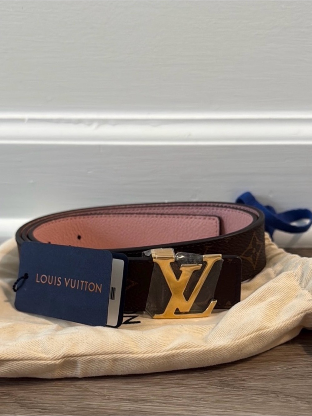 Louis  Vuitton Reversible Monogram Belt in Brown and Pink with Gold LV Buckle
